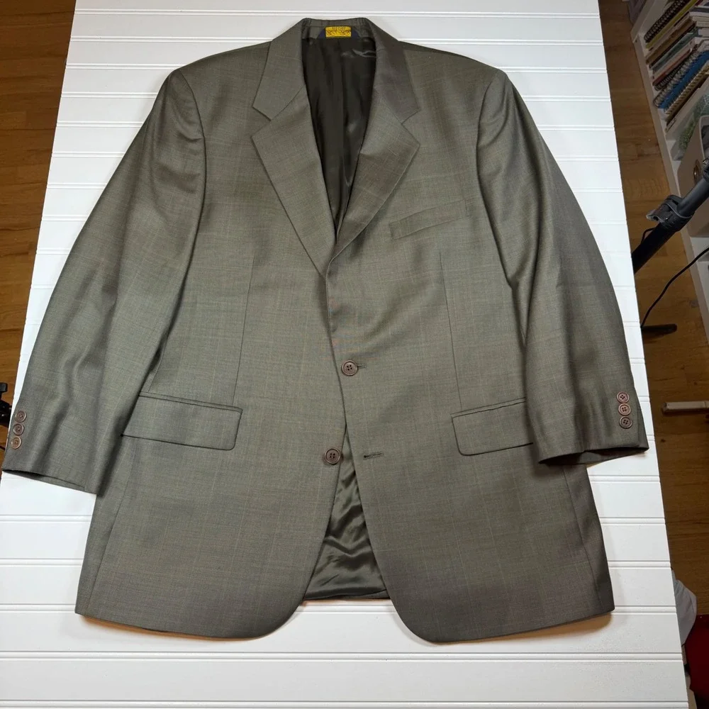 Flawed Brooks Brothers Mens 42R Wool Blazer Jacket Brown Grey Windowpane Check